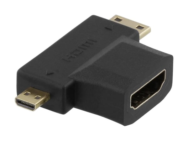 DELTACO HDMI-22G - HDMI-adapter - HDMI hunn til HDMI, 19 pin micro HDMI Type D hann - svart