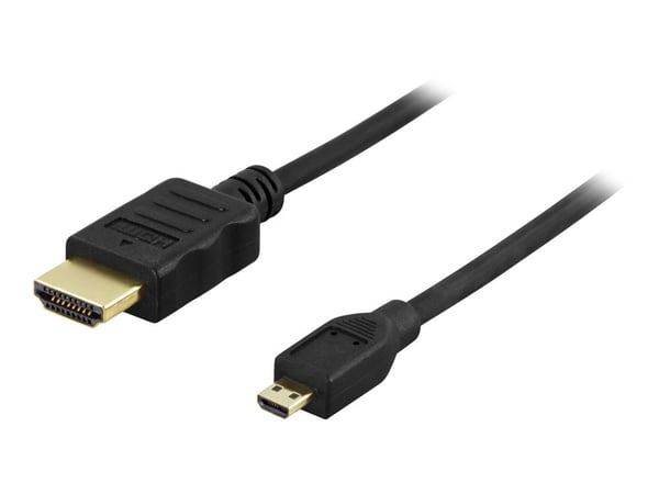 DELTACO HDMI-1023 - HDMI-kabel med Ethernet - 19 pin micro HDMI Type D hann til HDMI hann - 2 m - svart