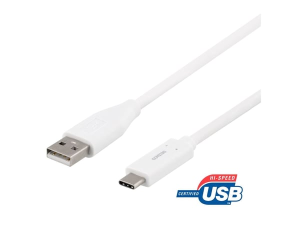 Deltaco USBC-1011M, 2 m, USB C, USB A, USB 2.0, Valkoinen