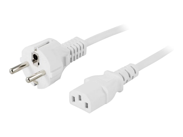 DELTACO DEL-109MV - Johdinsarja - CEE 7/7 (han) lige til IEC 60320 C13 lige - AC 250 V - 10 A - 2 m - kova - hvid