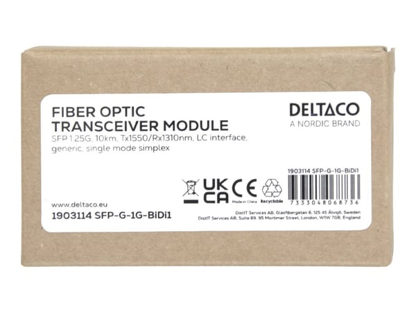 DELTACO - SFP (mini-GBIC) transceivermodul - 1.25GbE - 1000Base-LX - LC-enkeltmodus - opp til 10 km - 1310 (TX) / 1550 (RX) nm