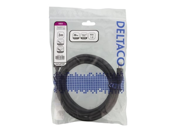 DELTACO 8K DisplayPort-kabel, DP 1.4, 7680x4320 60Hz, 3m, svart DP8K-1030
