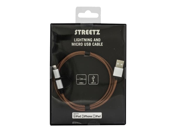Deltaco IPLH-241, 1 m, USB A, 2 x Micro-USB B/Lightning, Uros, Uros, Oranssi