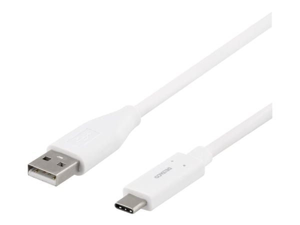 Deltaco USBC-1010M, 1,5 m, USB A, USB C, USB 2.0, Valkoinen