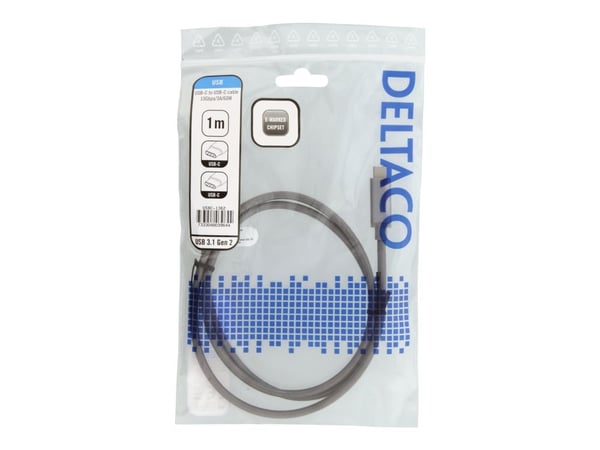 DELTACO USBC-1362 - USB-kaapeli - 24-nastainen USB-C (uros) - 24-nastainen USB-C (uros) - USB 3.1 Gen 2 - 1 m - USB Power Delivery (3 A, 60 W) - ha...