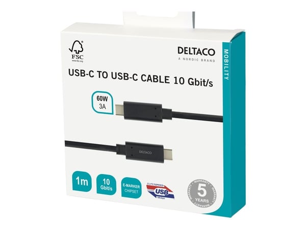 Deltaco USBC-1122M, 1 m, USB C, USB C, USB 3.2 Gen 2 (3.1 Gen 2), Valkoinen