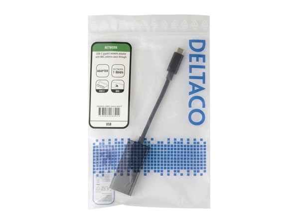 DELTACO - Nettverksadapter - USB-C 3.1 - 10/100/1000Base-T(X) x 1 - svart