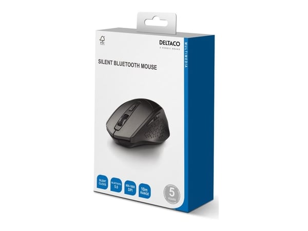 DELTACO MS-901 Silent - Mus - optisk - 4 knapper - trådløs - Bluetooth 5.0 - mørk grå