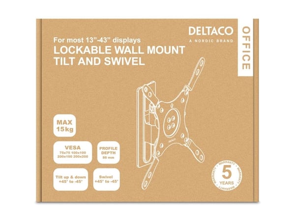 DELTACO - Monteringssett (brakett) - for LCD-skjerm - låsbar - aluminium, stainless steel - svart - skjermstørrelse: 13"-43" - veggmonterbar