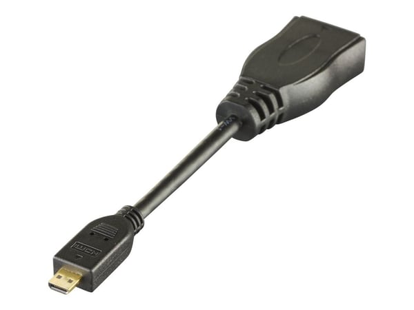 DELTACO HDMI-24B - HDMI-adapter - 19 pin micro HDMI Type D hann til HDMI hunn - 10 cm - svart