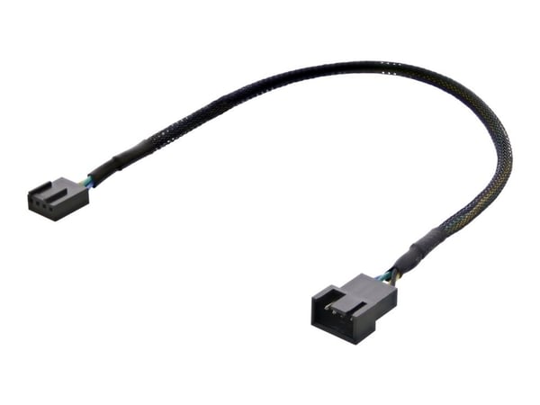 DELTACO - Forlengelseskabel for viftestrømforsyning - 4-stifts viftekontakt (hann) til 4-stifts viftekontakt (hunn) - 30 cm