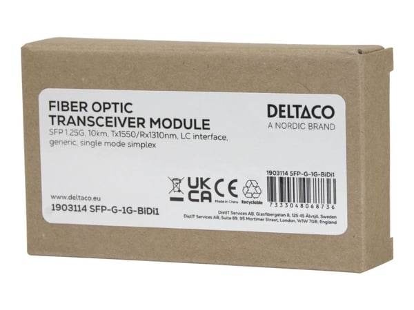 DELTACO - SFP (mini-GBIC) transceivermodul - 1.25GbE - 1000Base-LX - LC-enkeltmodus - opp til 10 km - 1310 (TX) / 1550 (RX) nm