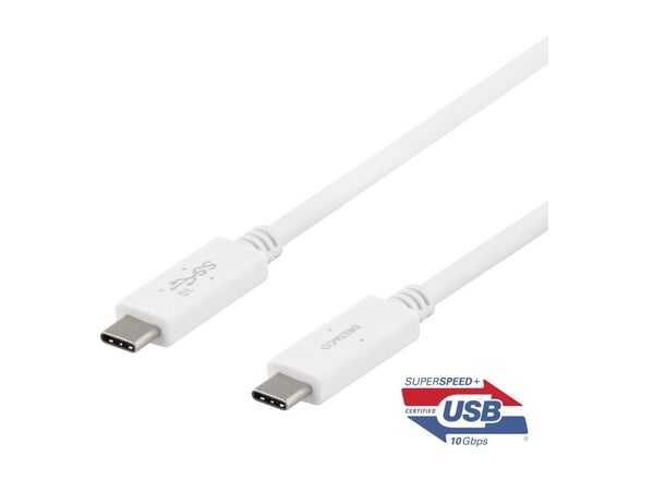 DELTACO - USB-kabel - USB-C (hann) til USB-C (hann) - USB 3.1 Gen 2 - 5 A - 50 cm - USB Power Delivery (5 A, 100 W) - hvit