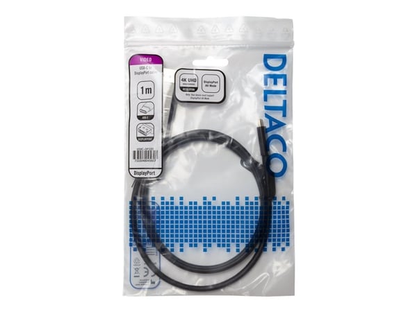 DELTACO USBC-DP100 - DisplayPort-kabel - 24 pin USB-C (hann) til DisplayPort (hann) - 1 m - 4K-støtte - svart