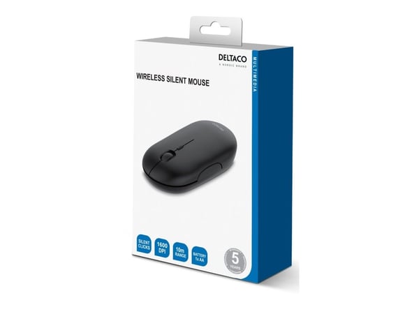 DELTACO MS-803 - Mus - flat - optisk - 4 knapper - trådløs - 2.4 GHz - USB trådløs mottaker - mørk grå