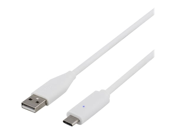 Deltaco USBC-1010, 1,5 m, USB C, USB A, USB 2.0, Valkoinen