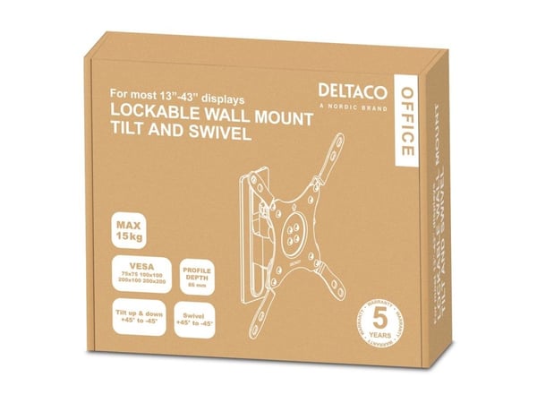 DELTACO - Monteringssett (brakett) - for LCD-skjerm - låsbar - aluminium, stainless steel - svart - skjermstørrelse: 13"-43" - veggmonterbar