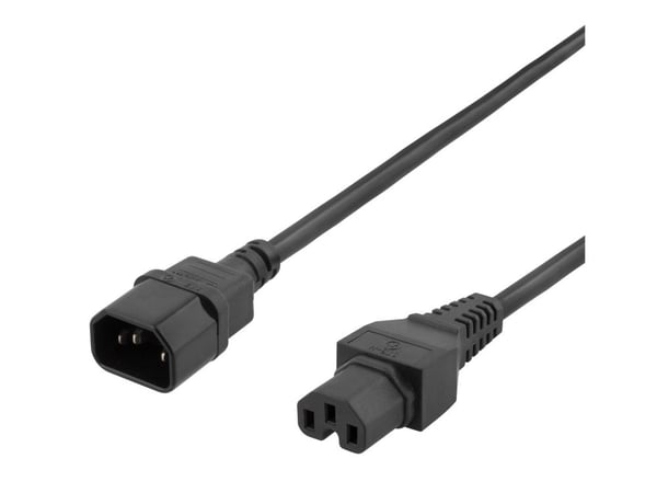 DELTACO extension cord IEC C15 - IEC C14, 0.5m, black