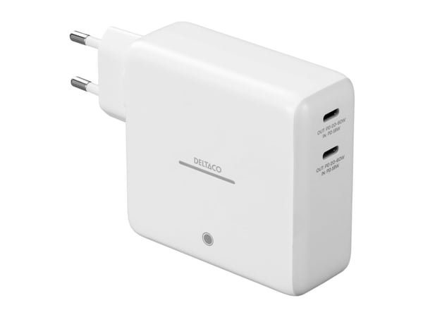 DELTACO - Strømbank / strømadapter - Li-Ion - 9600 mAh - 35.52 Wh - 60 watt - QC - 2 utgangskontakter (USB-C) - hvit