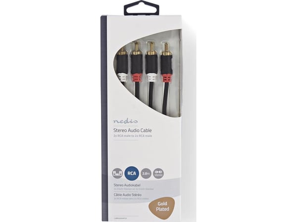 Nedis CABW24200AT20, 2 x RCA, Hanstik, 2 x RCA, Hanstik, 2 m, Antrasiittipunainen