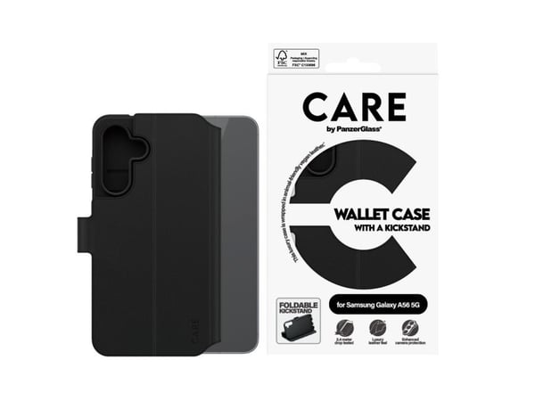 PanzerGlass CARE™ by ® Wallet Case w. Kickstand Samsung Galaxy A56 5G, Etui, Samsung, Samsung - Galaxy A56 5G, 17 cm (6.7"), Svart
