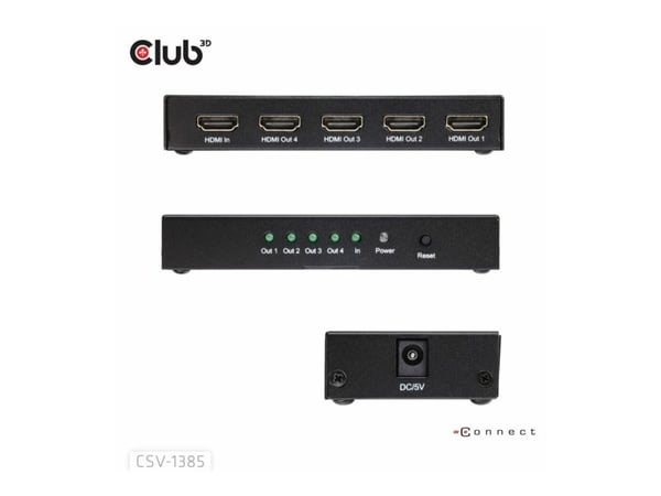 CLUB3D Umschalter, HDMI, 4x HDMI, 3840 x 2160 piksler, Sort, 4K Ultra HD, 1.4/2.2