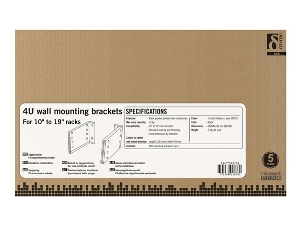 DELTACO 19-DTSR0704 - Rack-brakett - veggmonterbar - svart - 4U - 10"/19"