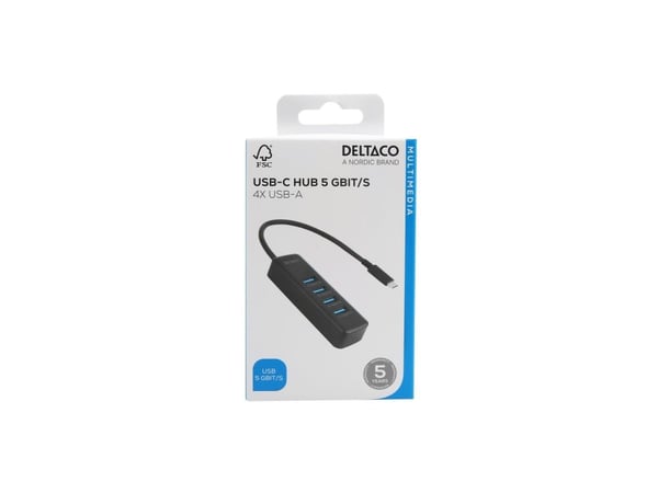 DELTACO - Hub - 5 Gbps, USB-C - 4 x SuperSpeed USB 3.0 - stasjonær