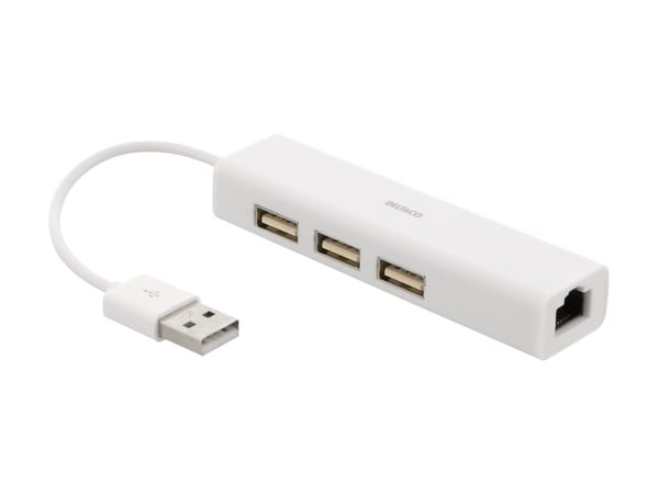 DELTACO USB2-LAN3 - Nätverkskort - USB 2.0 - 10/100 Ethernet x 1 + USB 2.0 x 3 - vit