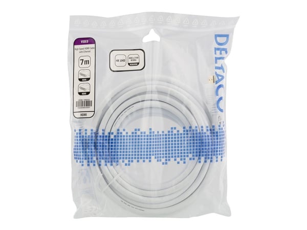 DELTACO HDMI-1060AD - HDMI-kabel med Ethernet - HDMI hann til HDMI hann - 7 m - hvit - 4K-støtte