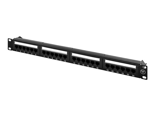 DELTACO PAN-112 - Koblingspanel - rackmonterbar - CAT 6 - UTP - RJ-45 X 24 - svart - 1U - 19"