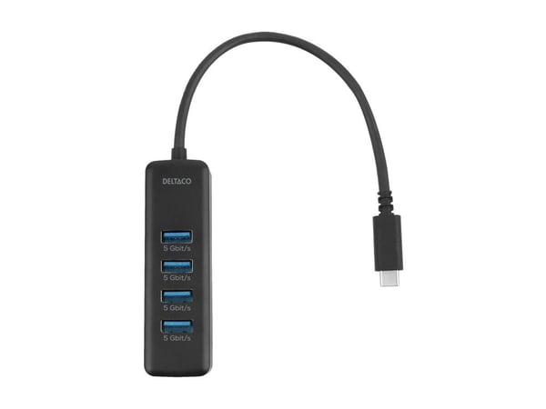 DELTACO - Hub - 5 Gbps, USB-C - 4 x SuperSpeed USB 3.0 - stasjonær