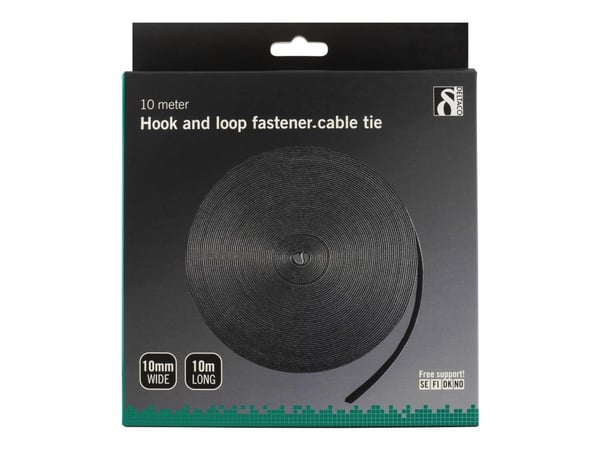 Deltaco CM1010S, Hook & loop cable tie, Velcro, Musta, 10 m, 9 mm, 1 kpl