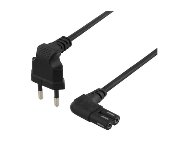 DELTACO - Strømkabel - Europlug (hann) vinklet til power IEC 60320 C7 vinklet - AC 250 V - 2.5 A - 1 m - svart
