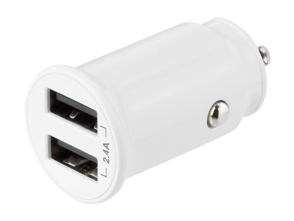 DELTACO USB-CAR125 - Bilstrømadapter - 12 watt - 2.4 A - 2 utgangskontakter (2 x USB) - hvit