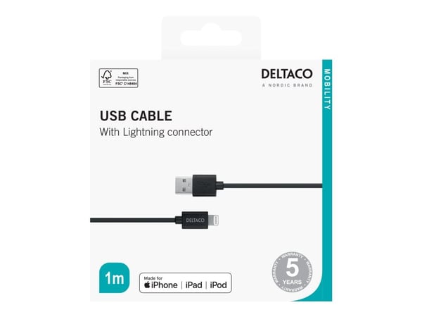 DELTACO - Lightning-kabel - USB hann til Lightning hann - 1 m - svart