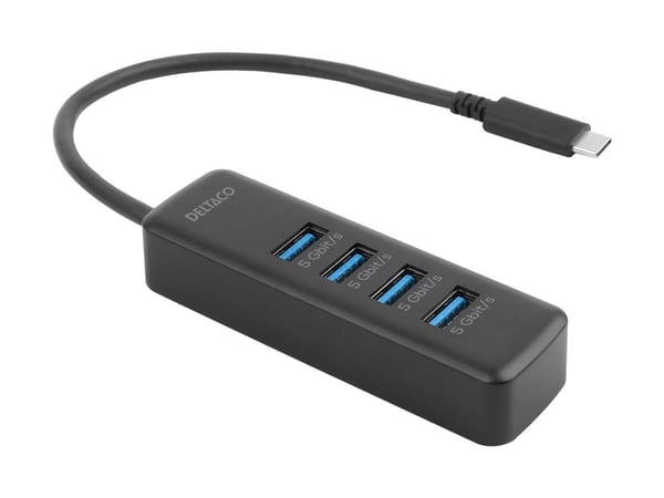 DELTACO - Hub - 5 Gbps, USB-C - 4 x SuperSpeed USB 3.0 - stasjonær