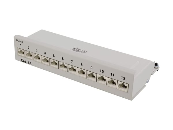 DELTACO PAN-212 - Koblingspanel - veggmonterbar - CAT 6a - RJ-45 X 12 - grå