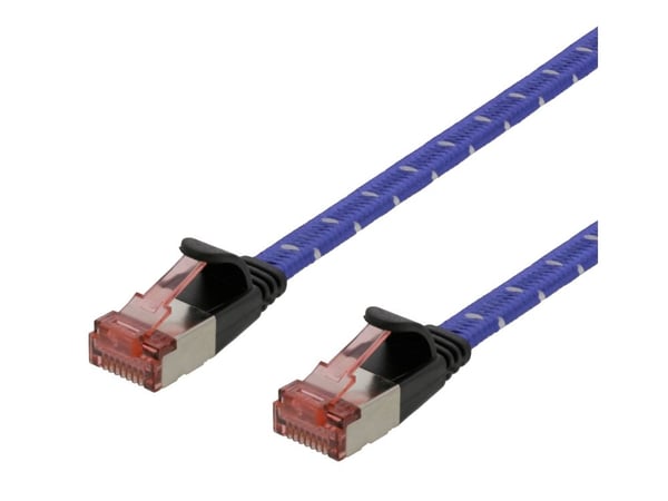 DELTACO - Koblingskabel - RJ-45 (hann) til RJ-45 (hann) - 1 m - U/FTP - CAT 6a - uten hindringer, flertrådet, flat - hvit, blå