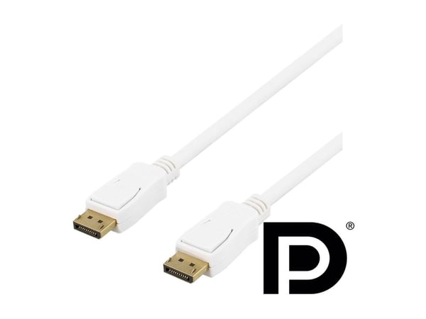 DELTACO DP-1021D - Skjermkabel - DisplayPort (hann) til DisplayPort (hann) - DisplayPort 1.2 - 2 m - hvit