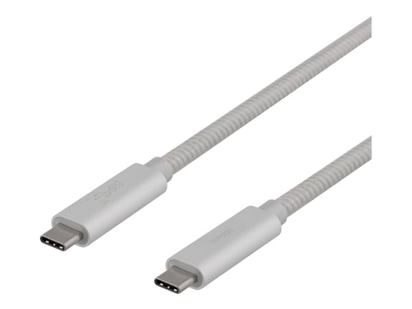 DELTACO USBC-1417M - USB-kabel - USB-C (hann) til USB-C (hann) - USB 3.1 Gen 2 - 5 A - 1 m - USB Power Delivery (5 A, 100 W) - sølv