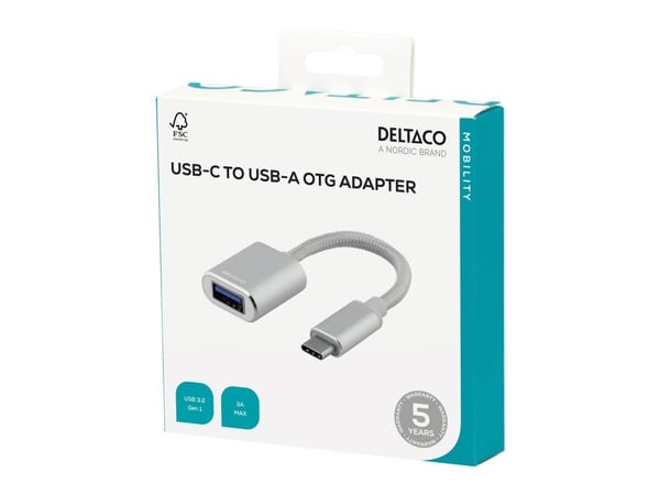 Deltaco USBC-1276, 0,1 m, USB C, USB A, Hopea