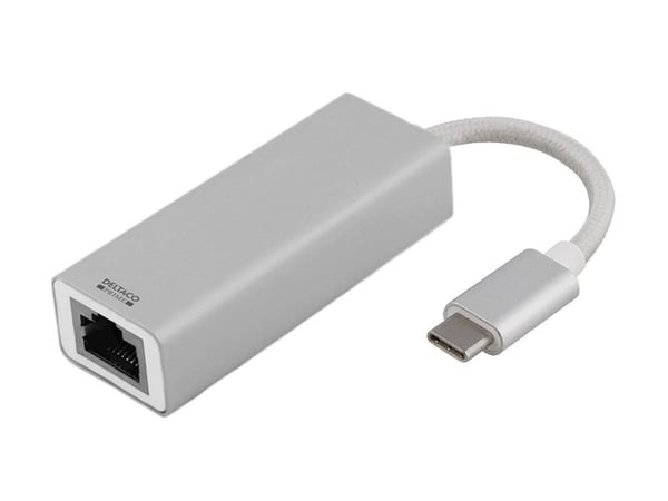 DELTACO PRIME USBC-1077 - Nettverksadapter - USB-C 3.1 - Gigabit Ethernet - aluminium