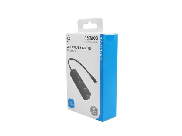 DELTACO - Hub - 5 Gbps, USB-C - 4 x SuperSpeed USB 3.0 - stasjonær