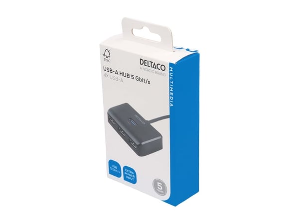 DELTACO - Hub - 5 Gbps, USB-A - 4 x USB - stasjonær