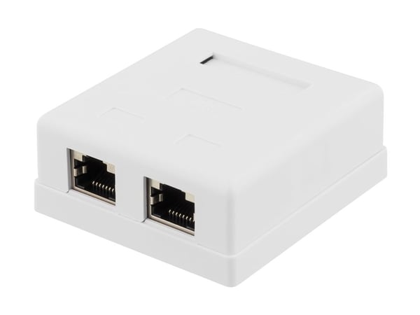 DELTACO VR-218 - Pinta-asennusliitin - pinta-asennettava - CAT 6 - FTP - RJ-45 X 2 - valkoinen