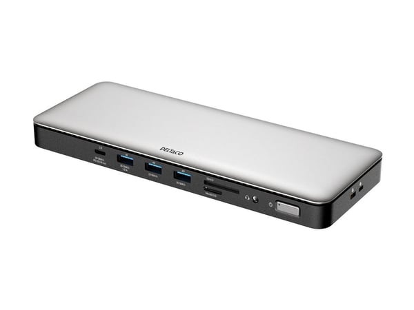15-i-1 USB-C-dokkingstasjon DELTACO, støtter 3 skjermer, 2x HDMI, DP, USB-C, USB-A, RJ45, SD / USBC-HDMI29 / 1902424