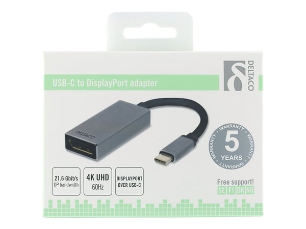 DELTACO USBC-DP2 - Ekstern videoadapter - USB-C - DisplayPort - rymdgrått