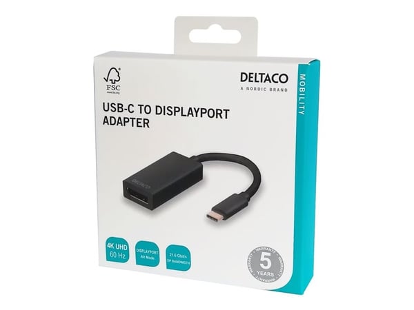 DELTACO USBC-DP - Ekstern videoadapter - USB-C 3.1 - DisplayPort - svart