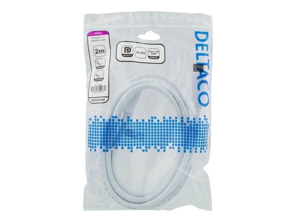 DELTACO DP-1021D - Skjermkabel - DisplayPort (hann) til DisplayPort (hann) - DisplayPort 1.2 - 2 m - hvit